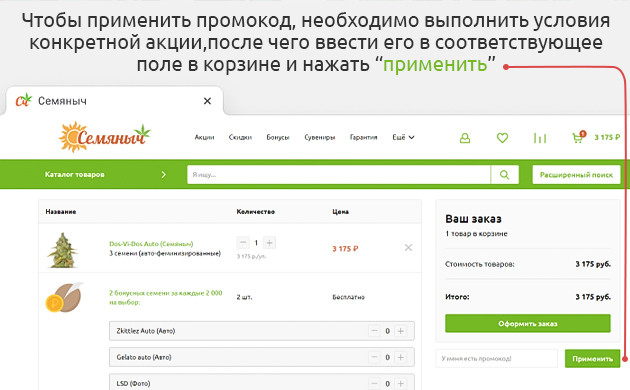 Акции с промокодами Применение промокода в корзине