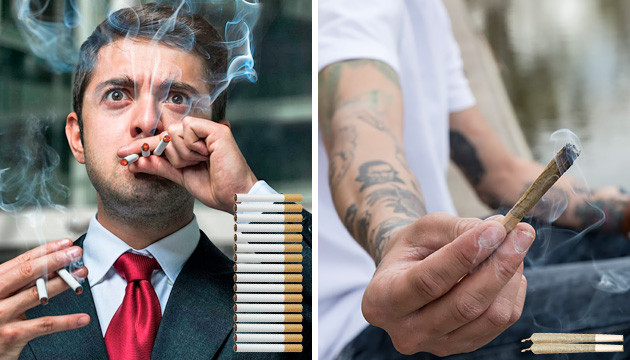 Разница в количестве употребления Количество курения сигарет и конопли